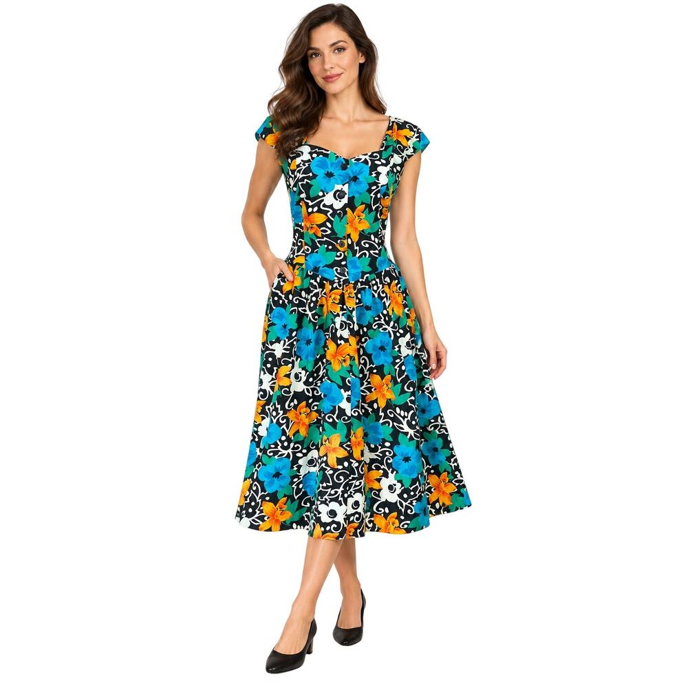 Vintage Javalar Dress Women’s Size 8 Floral Cotton Button Front Fit & Flare
